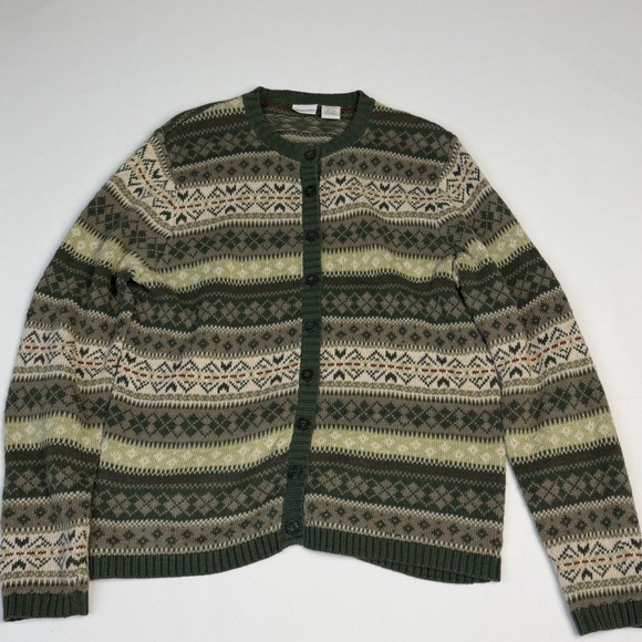 90's Nordic Fair Isle Knit Vintage Cardigan Green Size Medium Earthy Tones - Picture 4 of 9